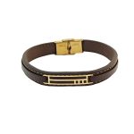 دستبند چرم و طلا مردانه کد 11