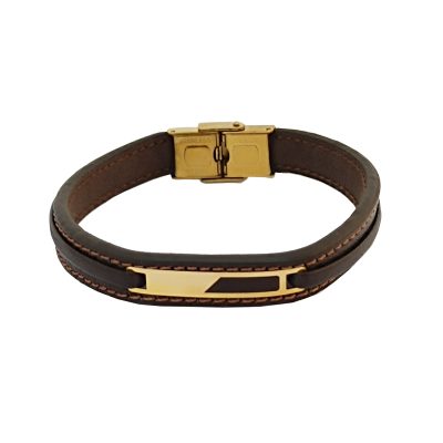 دستبند چرم و طلا مردانه
