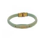 دستبند طلا و چرم زنانه کد 03